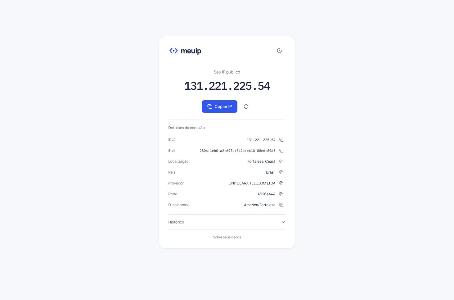 Interface do projeto Meu IP